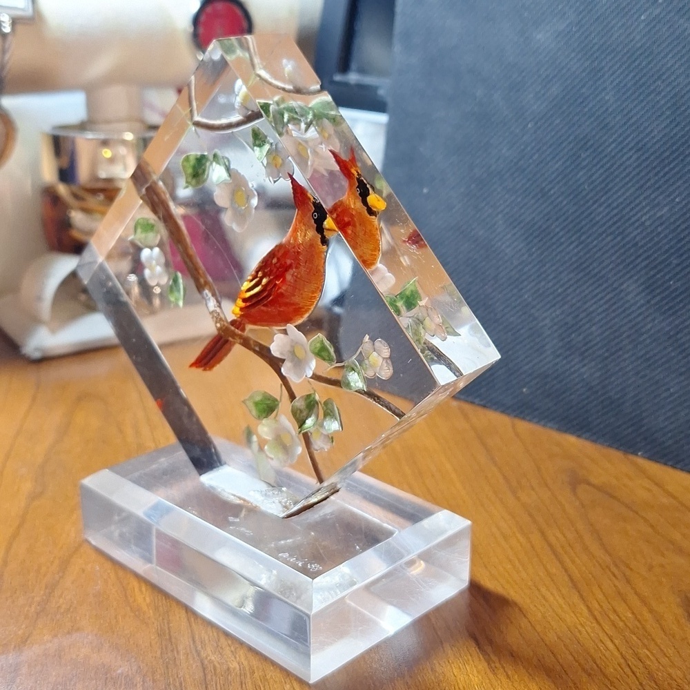 Cardinal Hand Reverse Paint Lucite Signed Wald - Picture 3 of 5